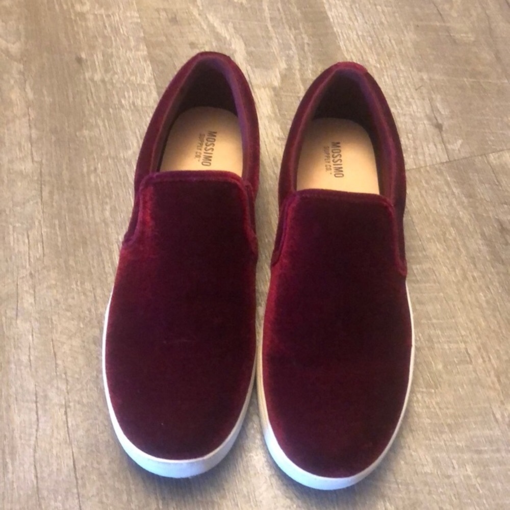 Burgundy Velvet Slip-On Sneakers